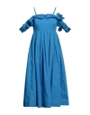 Meimeij Woman Midi Dress Azure Size 8 Cotton, Polyamide In Blue