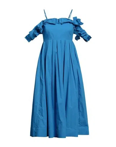 Meimeij Woman Midi Dress Azure Size 8 Cotton, Polyamide In Blue