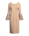 Meimeij Woman Midi Dress Beige Size 10 Viscose, Polyamide, Elastane, Polyester