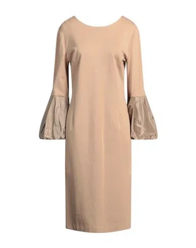 Meimeij Woman Midi Dress Beige Size 10 Viscose, Polyamide, Elastane, Polyester In Beige