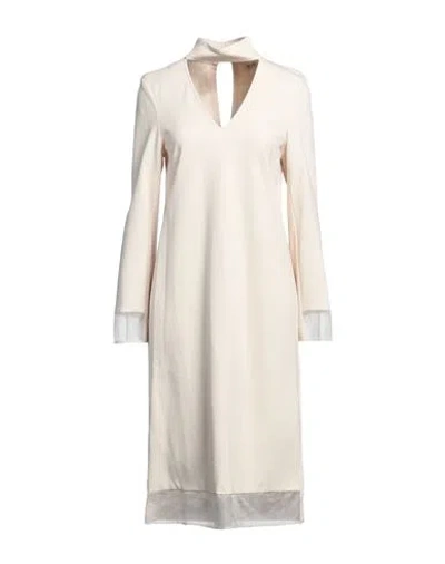 Meimeij Woman Midi Dress Beige Size 4 Viscose, Polyamide, Elastane, Silk In Sand