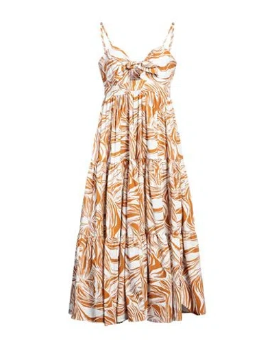 Meimeij Woman Midi Dress Brown Size 4 Cotton In Gold