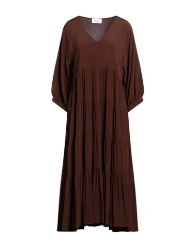 Meimeij Woman Midi Dress Brown Size 6 Acetate, Silk In Brown