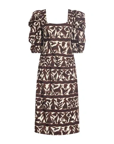 Meimeij Woman Midi Dress Brown Size 8 Cotton