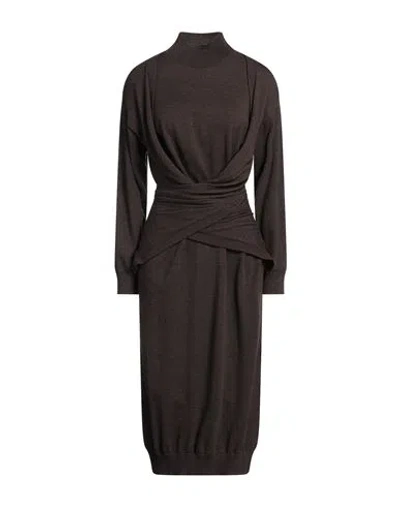Meimeij Woman Midi Dress Dark Brown Size 4 Wool