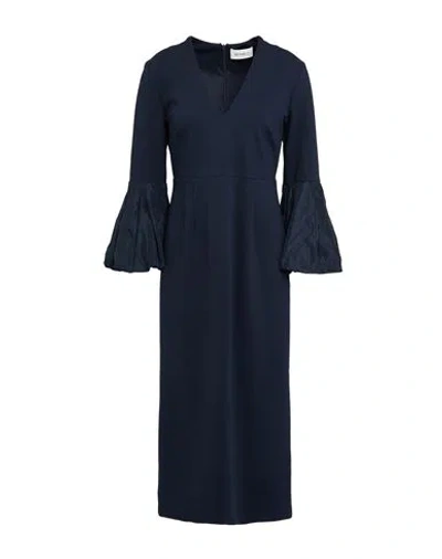 Meimeij Woman Midi Dress Navy Size 4 Viscose, Polyamide, Elastane, Polyester, Acetate In Blue