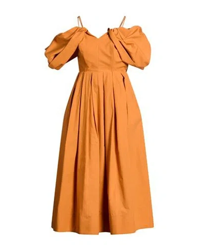 Meimeij Woman Midi Dress Orange Size 4 Cotton
