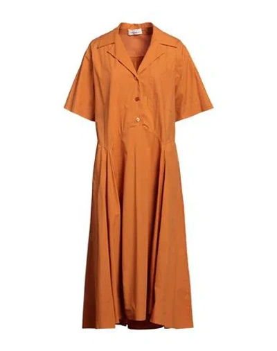 Meimeij Woman Midi Dress Orange Size 4 Cotton