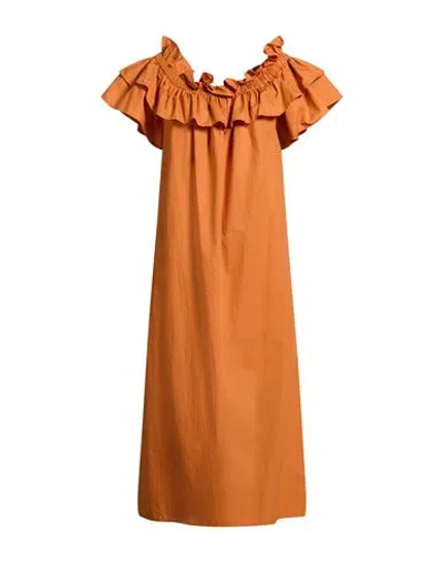 Meimeij Woman Midi Dress Orange Size 6 Cotton