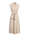 Meimeij Woman Midi Dress Sand Size 4 Linen In Beige