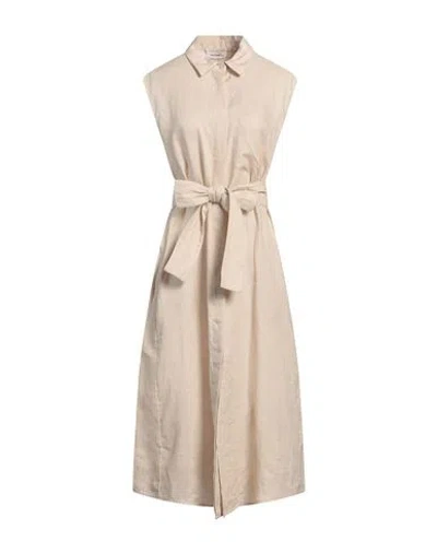 Meimeij Woman Midi Dress Sand Size 4 Linen In Beige