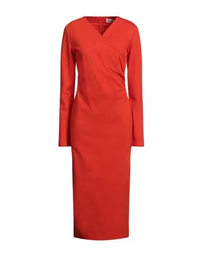 Meimeij Woman Midi Dress Tomato Red Size 6 Viscose, Polyamide, Elastane