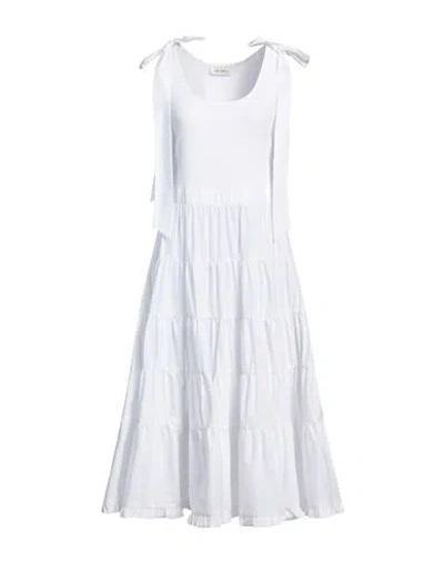 Meimeij Woman Midi Dress White Size 8 Cotton, Elastane