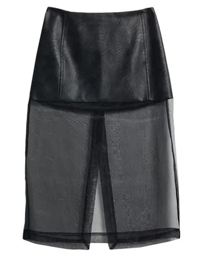 Meimeij Woman Midi Skirt Black Size 4 Polyurethane, Viscose, Silk