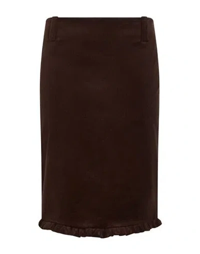 Meimeij Woman Midi Skirt Dark Brown Size 4 Cotton, Elastane