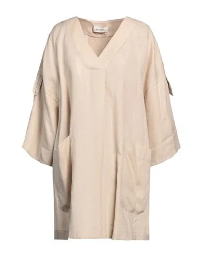 Meimeij Woman Mini Dress Beige Size 4 Linen