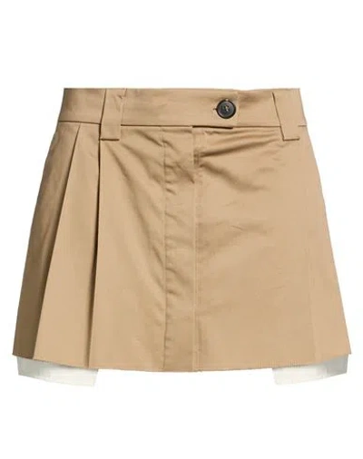 Meimeij Woman Mini Skirt Camel Size 4 Cotton, Elastane In Brown