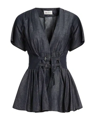 Meimeij Woman Shirt Blue Size 6 Cotton, Linen