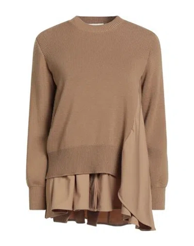 Meimeij Woman Sweater Camel Size 6 Virgin Wool, Polyester, Viscose, Elastane In Brown