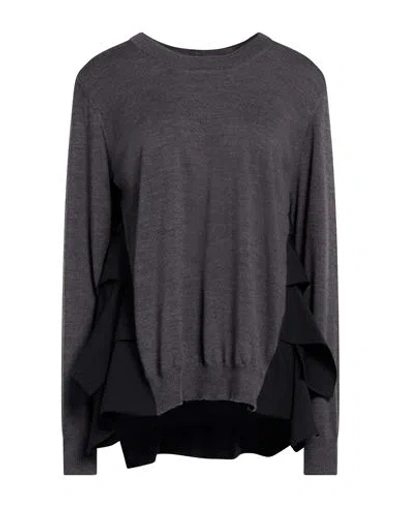 Meimeij Woman Sweater Charcoal Size 8 Virgin Wool, Polyester, Viscose, Elastane In Black