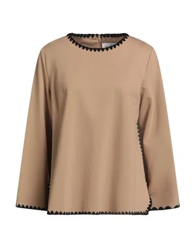 Meimeij Woman T-shirt Camel Size 4 Viscose, Polyamide, Elastane In Sand