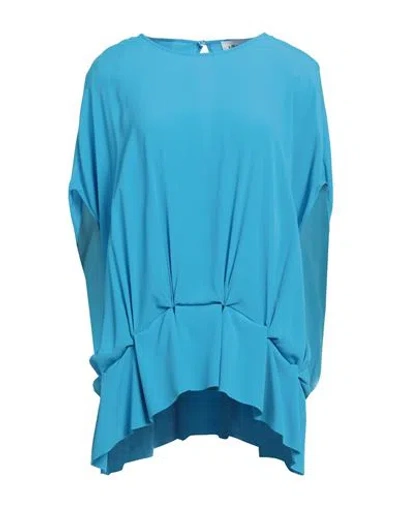 Meimeij Woman Top Azure Size 4 Acetate, Silk In Blue