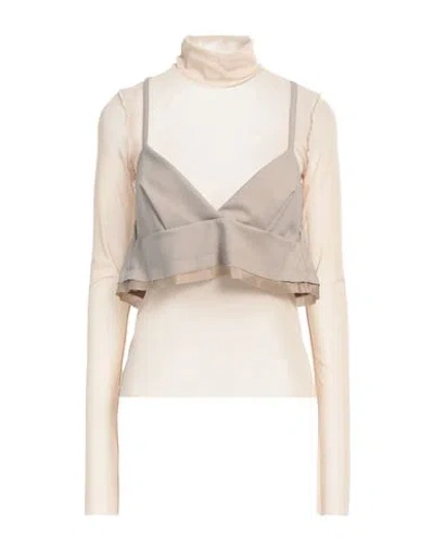 Meimeij Woman Top Taupe Size 6 Polyamide, Polyester, Wool, Acetate, Elastane In Grey