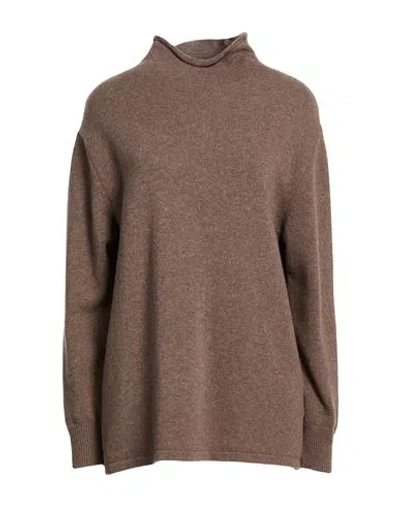 Meimeij Woman Turtleneck Taupe Size 4 Virgin Wool, Cashmere In Brown