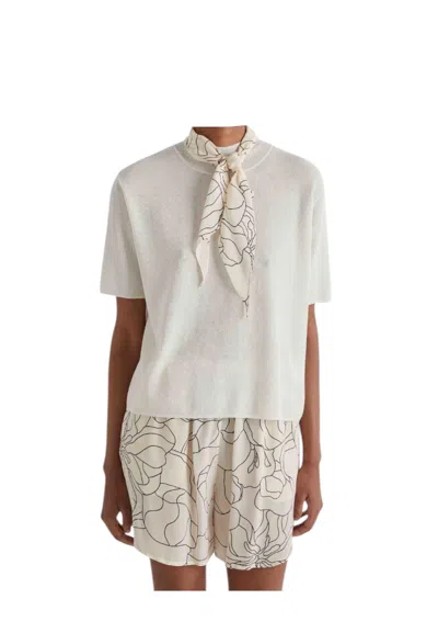 Meimeij Women's Half Sleeve Shirt  With Scarves In White