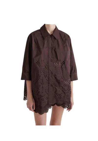 Meimeij Women's Long Shirt  With Inlay In Brown