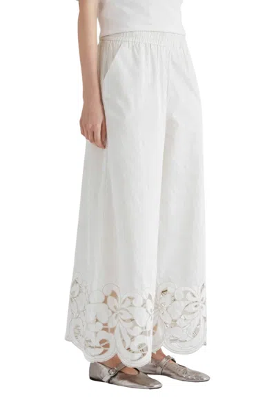 Meimeij Women's Trousers  With Embroidery In White