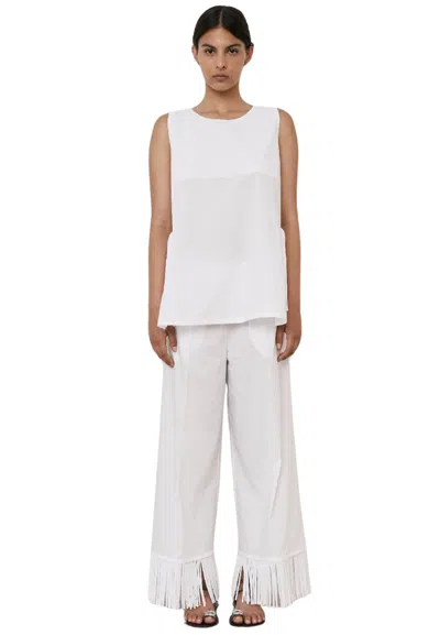 Meimeij Women's Trousers  With Fringes In White