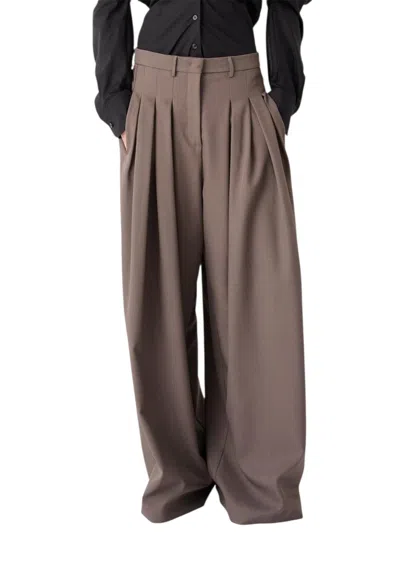 Meimeij Women's Wide Trousers  With Pences In Brown