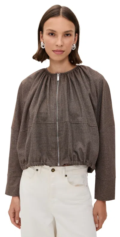 Meimeij Zip Up Collarless Blouson Prince Of Wales Sigaro In Brown