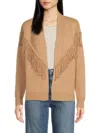 Meir Women's Wool Blend Fringe Cardigan In Camel