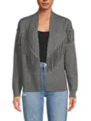 Meir Women's Wool Blend Fringe Cardigan In Charcoal