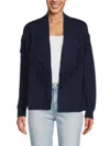 Meir Women's Wool Blend Fringe Cardigan In Navy