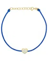 Meira T 14k Yellow Gold Diamond Heart Blue Silk Cord Bracelet