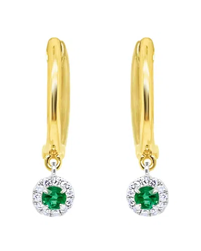 Meira T 14k 0.15 Ct. Tw. Diamond & Emerald Hoops In Gold
