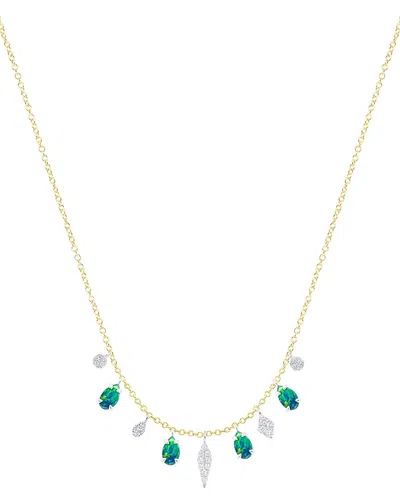 Meira T 14k 0.50 Ct. Tw. Diamond & Opal Necklace In Green