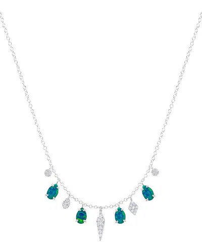 Meira T 14k 0.50 Ct. Tw. Diamond & Opal Necklace In Green