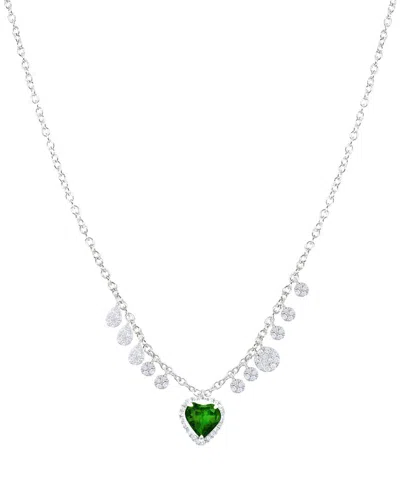 Meira T 14k 0.76 Ct. Tw. Diamond & Emerald Heart Charm Necklace In White