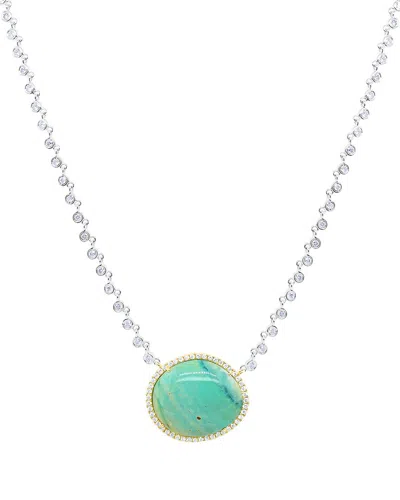 Meira T 14k 10.61 Ct. Tw. Diamond & Opalized Wood Necklace In Green