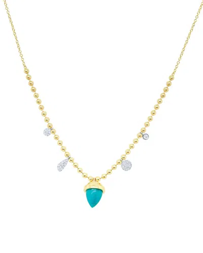 Meira T 14k 1.85 Ct. Tw. Diamond & Turquoise Acorn Charm Necklace In Gold