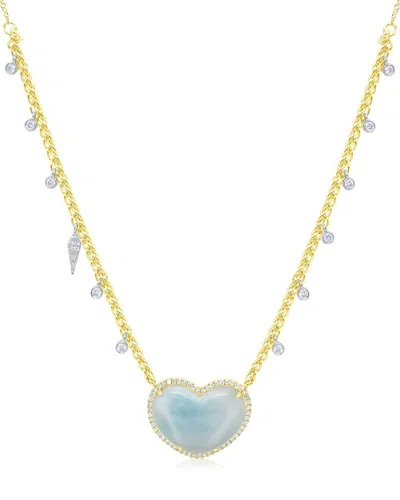Meira T 14k 6.92 Ct. Tw. Diamond & Larimar Larimar Heart Necklace In Gold
