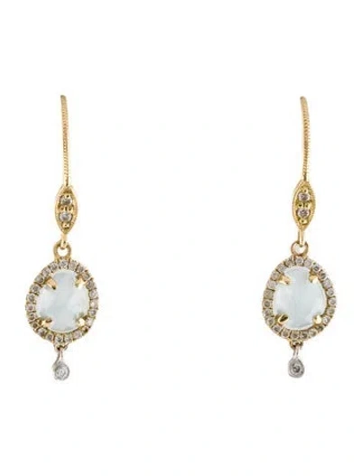 Pre-owned Meira T 14k Aquamarine & Diamond Drop Earrings In Multi