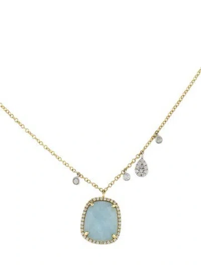 Pre-owned Meira T 14k Aquamarine & Diamond Pendant Necklace, 17.25" In Multi