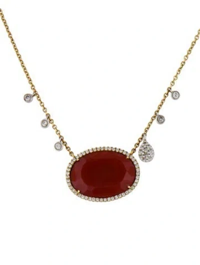 Pre-owned Meira T 14k Carnelian & Diamond Pendant Necklace, 16" In Multi