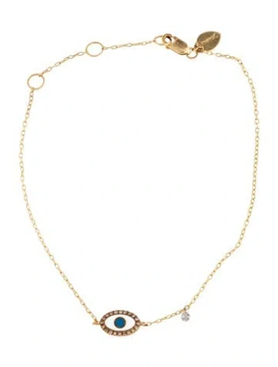 Pre-owned Meira T 14k Diamond & Enamel Evil Eye Charm Bracelet, 7.75" In Blue/white