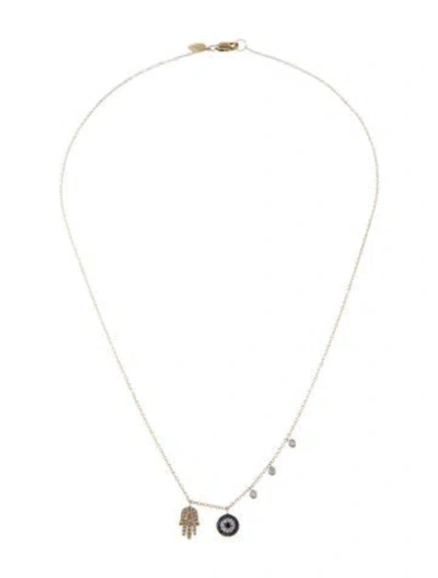 Pre-owned Meira T 14k Diamond & Sapphire Pave Hamsa Evil Eye Necklace, 16.25" In Multi